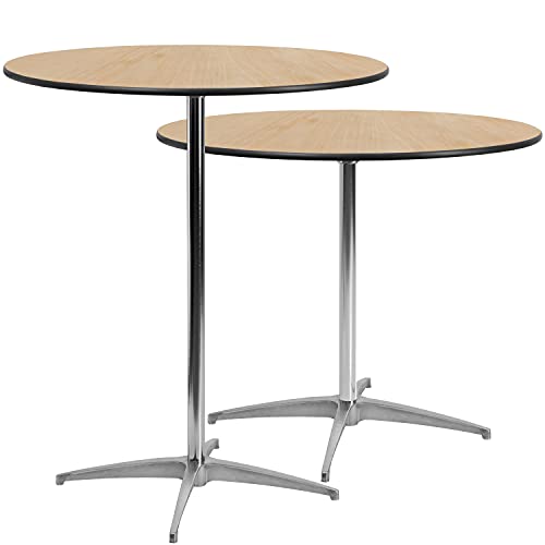 Flash Furniture Lars 36'' Round Wood Cocktail Table with 30'' and 42'' Columns, Natural