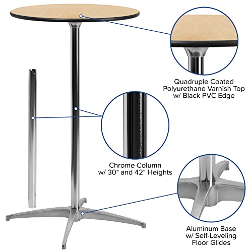 Flash Furniture Lars 36'' Round Wood Cocktail Table with 30'' and 42'' Columns, Natural