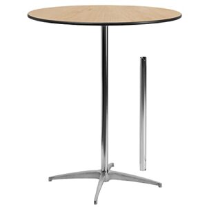 Flash Furniture Lars 36'' Round Wood Cocktail Table with 30'' and 42'' Columns, Natural