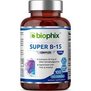 super b-15 100 vcaps - niacin calcium choline inositol dmg tmg - supports healthy oxygen energy levels