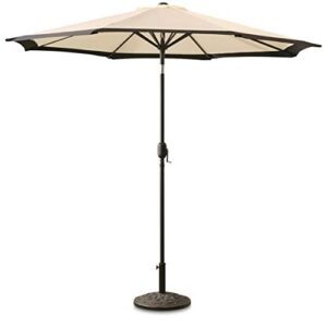castlecreek two-tone 9' outdoor patio umbrella push-button tilt sun shade for deck, yard, backyard, pool, khaki/black