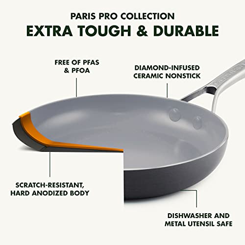GreenPan Paris Pro Hard Anodized Healthy Ceramic Nonstick, 8" Frying Pan Skillet, PFAS-Free, Dishwasher Safe, Grey