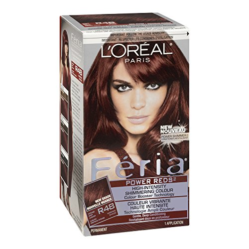 L'Oreal Paris Feria Multi-Faceted Shimmering Permanent Hair Color, R48 Red Velvet (Intense Deep Auburn), Pack of 1, Hair Dye