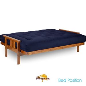 Nirvana Futons Stanford Futon Set - Queen Size, Frame, 8" Mattress, Twill Navy Blue Cover