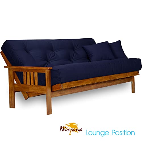 Nirvana Futons Stanford Futon Set - Queen Size, Frame, 8" Mattress, Twill Navy Blue Cover