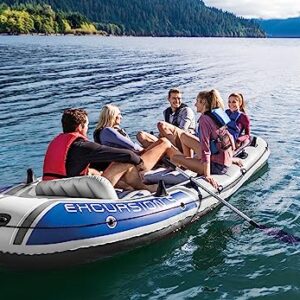 INTEX 68325EP Excursion 5 Inflatable Boat Set: Includes Deluxe 54in Aluminum Oars and High-Output Pump – Adjustable Seats with Backrest – Fishing Rod Holders – 5-Person – 1320lb Weight Capacity