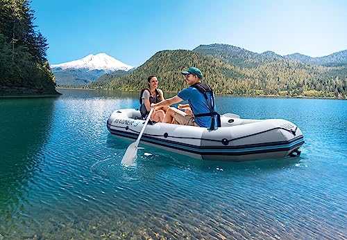 INTEX 68376EP Mariner 4 Inflatable Boat Set: Includes Deluxe 54in Aluminum Oars and High-Output Pump – SuperTough PVC – Inflatable Thwart Seats – 4-Person – 1100lb Weight Capacity