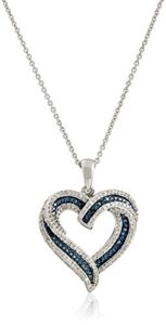 amazon collection sterling silver blue and white diamond heart pendant necklace (1/2 cttw), 18"