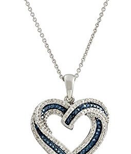 Amazon Collection Sterling Silver Blue and White Diamond Heart Pendant Necklace (1/2 cttw), 18"