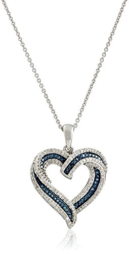 Amazon Collection Sterling Silver Blue and White Diamond Heart Pendant Necklace (1/2 cttw), 18"