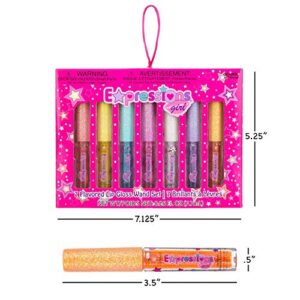 Expressions girl 7pc Fruity Flavored Lip Gloss Set, Long Lasting Glossy Lip Makeup for Kids/Teens - Lip Gloss in Assorted Fruity Flavors, Teen Girls Party Favors, Non Toxic Makeup for Kids