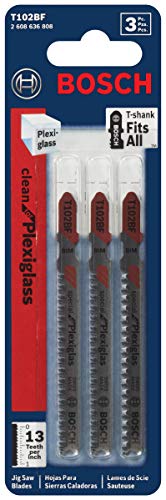 BOSCH T102BF 3-Piece 2-5/8 In. 13 TPI Clean for Plexiglas Bi-Metal Jig Saw Blades