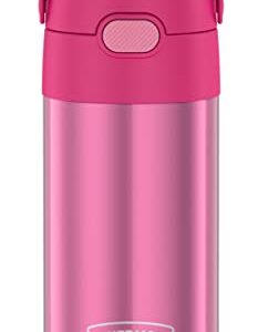 THERMOS FUNTAINER 12 Ounce Stainless Steel Vacuum Insulated Kids Straw Bottle, Pink