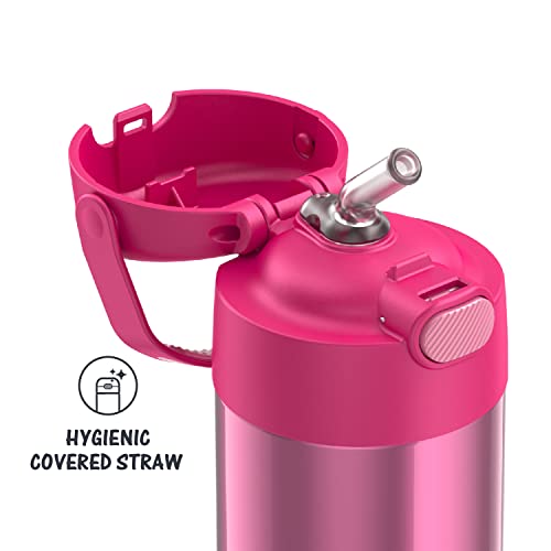 THERMOS FUNTAINER 12 Ounce Stainless Steel Vacuum Insulated Kids Straw Bottle, Pink