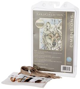 dimensions gold collection counted cross stitch kit, wolf, 18 count white aida, 5'' x 7''