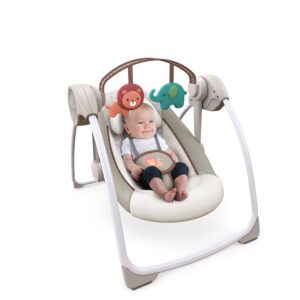 Ingenuity Soothe 'n Delight Compact Portable 6-Speed Plush Baby Swing with Music, Folds Easy, 0-9 Months 6-20 lbs (Cozy Kingdom)