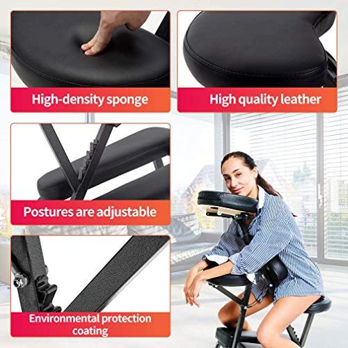 Massage Chair Portable Massage Chairs Tattoo Folding Chairs High-Density Sponge Height Adjustable Face Cradle Light Weight Travel Spa Seat W/Carring Bag (Black)