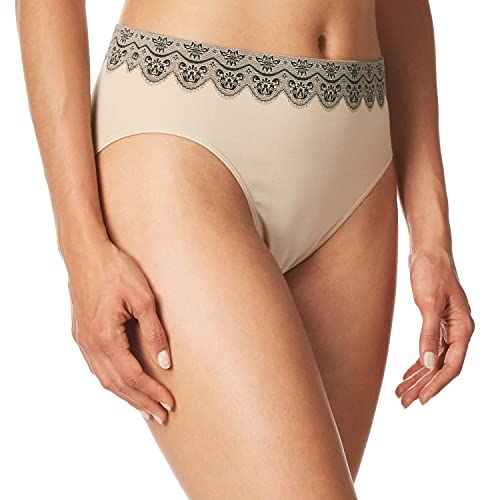Bali Women's One Smooth U All Over Smoothing Hi Cut Panty, Nude with Black Lace, Large/7