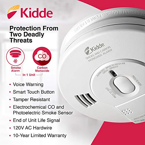 Kidde 21007624 AC Photoelectric Smoke and Carbon Monoxide Detector Alarm | Hardwired with Battery Backup | Model # KN-COPE-IC