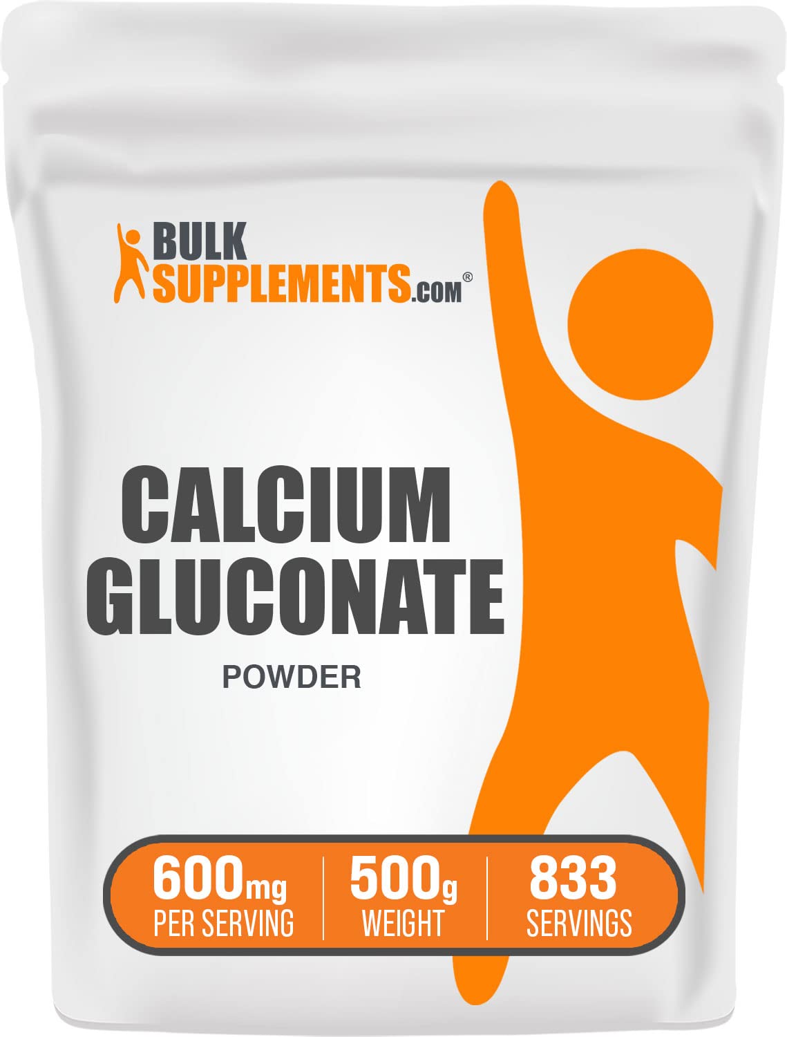 BulkSupplements.com Calcium Gluconate Powder - Calcium Gluconate Supplement - Calcium Powder Supplement - Calcium Supplement - 600mg (55mg Calcium) per Serving (500 Grams - 1.1 lbs)