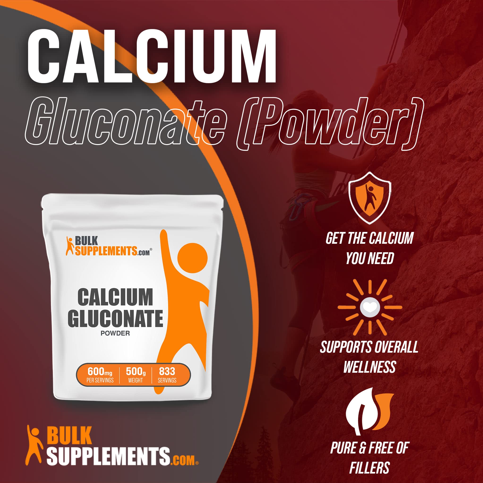 BulkSupplements.com Calcium Gluconate Powder - Calcium Gluconate Supplement - Calcium Powder Supplement - Calcium Supplement - 600mg (55mg Calcium) per Serving (500 Grams - 1.1 lbs)