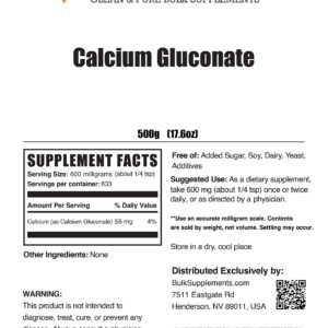 BulkSupplements.com Calcium Gluconate Powder - Calcium Gluconate Supplement - Calcium Powder Supplement - Calcium Supplement - 600mg (55mg Calcium) per Serving (500 Grams - 1.1 lbs)