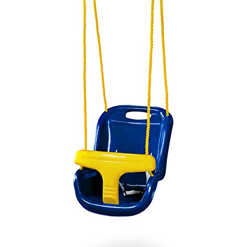 Gorilla Playsets 04-0032-B High Back Plastic Infant Swing with Yellow T bar & Rope, Blue with Yellow