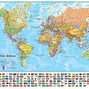 Maps International - Large World Map – Wall Map Poster With Flags – Laminated - 23 x 33