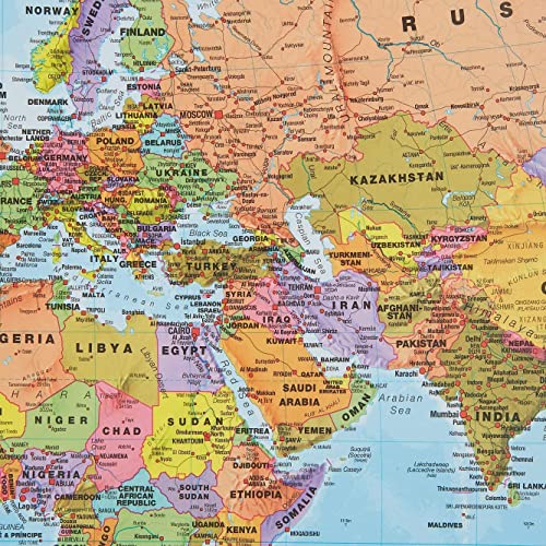 Maps International - Large World Map – Wall Map Poster With Flags – Laminated - 23 x 33