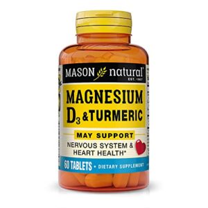 mason natural magnesium & vitamin d3 with turmeric - healthy heart and nervous system, strengthens bones and muscles, improved joint health, 60 tablets