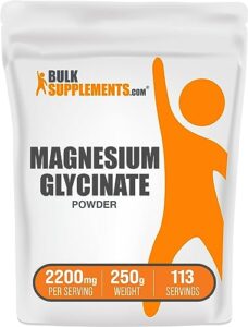 bulksupplements.com magnesium glycinate powder - magnesium bisglycinate, magnesium supplement, magnesium glycinate 400mg - pure magnesium glycinate - 2200mg per serving, 250g (8.8 oz)