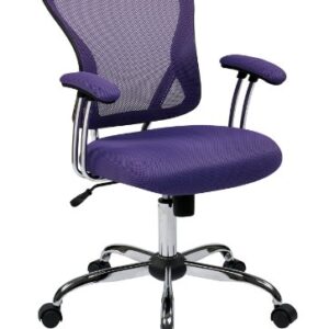 OSP Home Furnishings Juliana Mesh Back and Padded Seat Adjustable Task Chair with Padded Arms and Chrome Accents, Purple