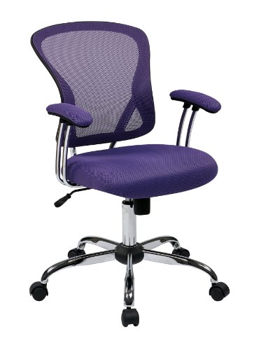 OSP Home Furnishings Juliana Mesh Back and Padded Seat Adjustable Task Chair with Padded Arms and Chrome Accents, Purple