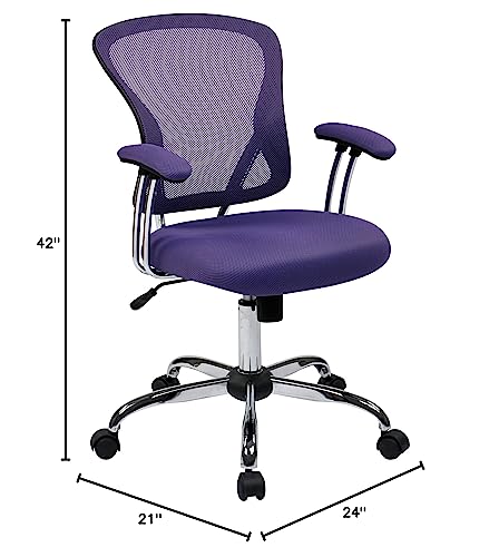 OSP Home Furnishings Juliana Mesh Back and Padded Seat Adjustable Task Chair with Padded Arms and Chrome Accents, Purple