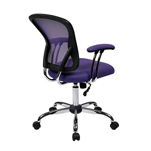 OSP Home Furnishings Juliana Mesh Back and Padded Seat Adjustable Task Chair with Padded Arms and Chrome Accents, Purple