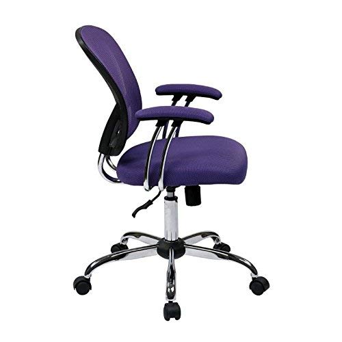 OSP Home Furnishings Juliana Mesh Back and Padded Seat Adjustable Task Chair with Padded Arms and Chrome Accents, Purple