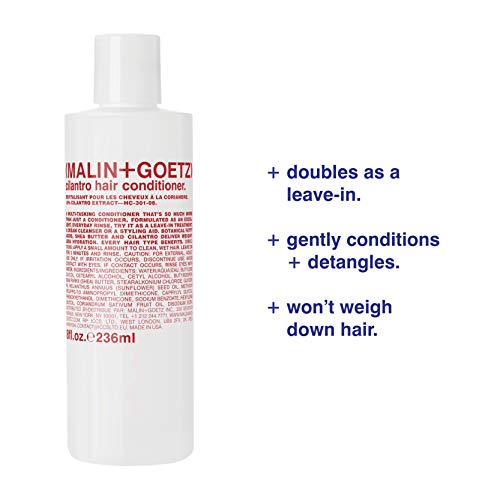 Malin + Goetz cilantro conditioner 16 fl. oz. – men & women residue-free scalp treatment vegan & cruelty-free tames frizz for all hair types conditions detangles balances pH & hydrates