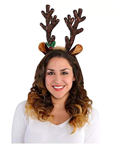 amscan Reindeer Antlers Sequined Headband | 15" x 14" | 1 Pc, Brown