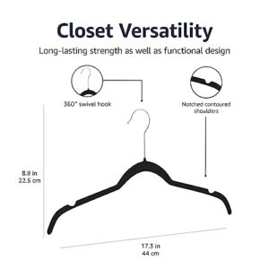 Amazon Basics Slim, Velvet, Non-Slip Shirt Clothes Hangers, Black/Silver - Pack of 30