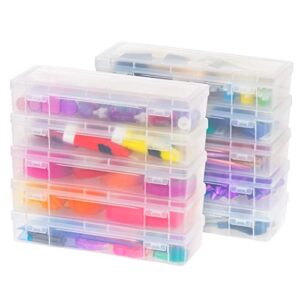 IRIS USA 10 Pack Large Plastic Art Craft Sewing Supply Organizer Storage Containers with Latching Lid, for Paint Brush, 12" Ruler, Tools, Ribbons, Washi Tape, Toys, Ornaments, Stackable, Clear