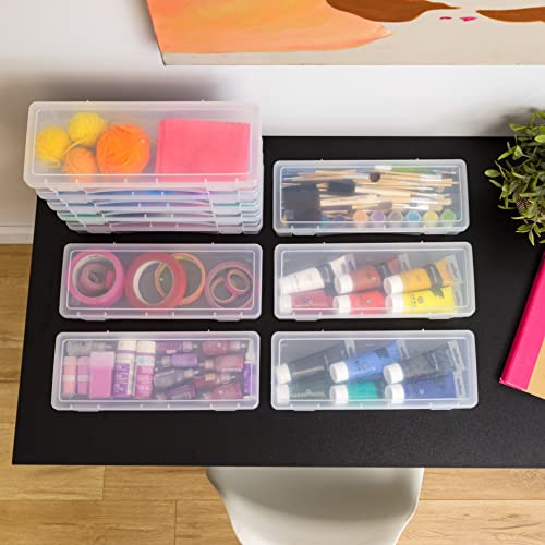 IRIS USA 10 Pack Large Plastic Art Craft Sewing Supply Organizer Storage Containers with Latching Lid, for Paint Brush, 12" Ruler, Tools, Ribbons, Washi Tape, Toys, Ornaments, Stackable, Clear