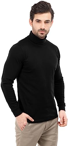 Utopia Wear Premium Mens Shirt, Cotton Blend Knitted Turtleneck Men T-Shirt Pullover Sweater, Black, XX-Large