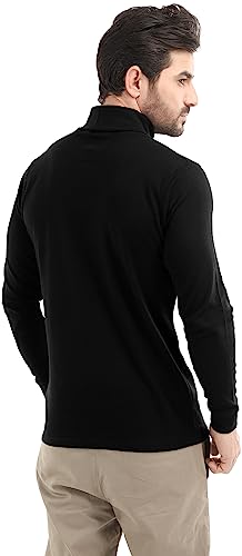 Utopia Wear Premium Mens Shirt, Cotton Blend Knitted Turtleneck Men T-Shirt Pullover Sweater, Black, XX-Large