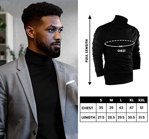 Utopia Wear Premium Mens Shirt, Cotton Blend Knitted Turtleneck Men T-Shirt Pullover Sweater, Black, XX-Large