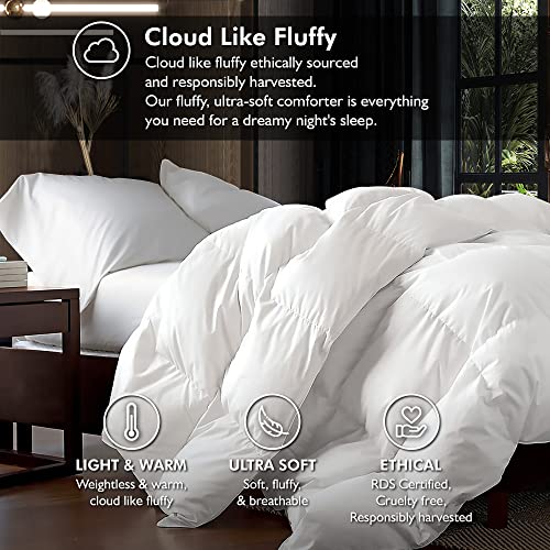 Luxurious Twin/Twin XL Size Goose Down Feather Comforter Down Feather Fiber Duvet 100% Egyptian Cotton Cover - Baffle Box Design - 50oz Fill Weight - Twin/Twin XL Duvet - Solid White