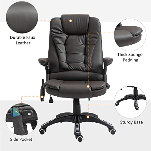 HOMCOM High Back Executive Massage Office Chair with 6 Point Vibration, 5 Modes, Faux Leather Heated Reclining Desk Chair, Dark Brown