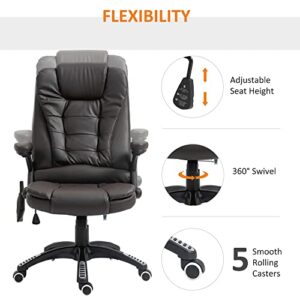 HOMCOM High Back Executive Massage Office Chair with 6 Point Vibration, 5 Modes, Faux Leather Heated Reclining Desk Chair, Dark Brown