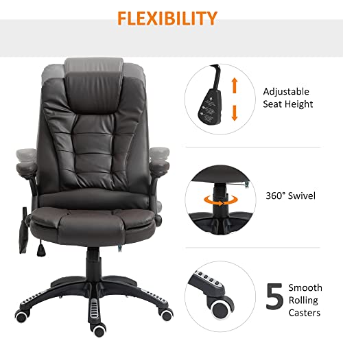 HOMCOM High Back Executive Massage Office Chair with 6 Point Vibration, 5 Modes, Faux Leather Heated Reclining Desk Chair, Dark Brown