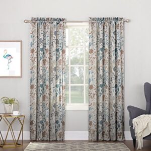 Sun Zero Kara Floral Print Energy Efficient Rod Pocket Single Curtain Panel, 54" x 84", Stone