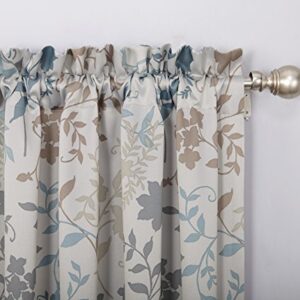 Sun Zero Kara Floral Print Energy Efficient Rod Pocket Single Curtain Panel, 54" x 84", Stone